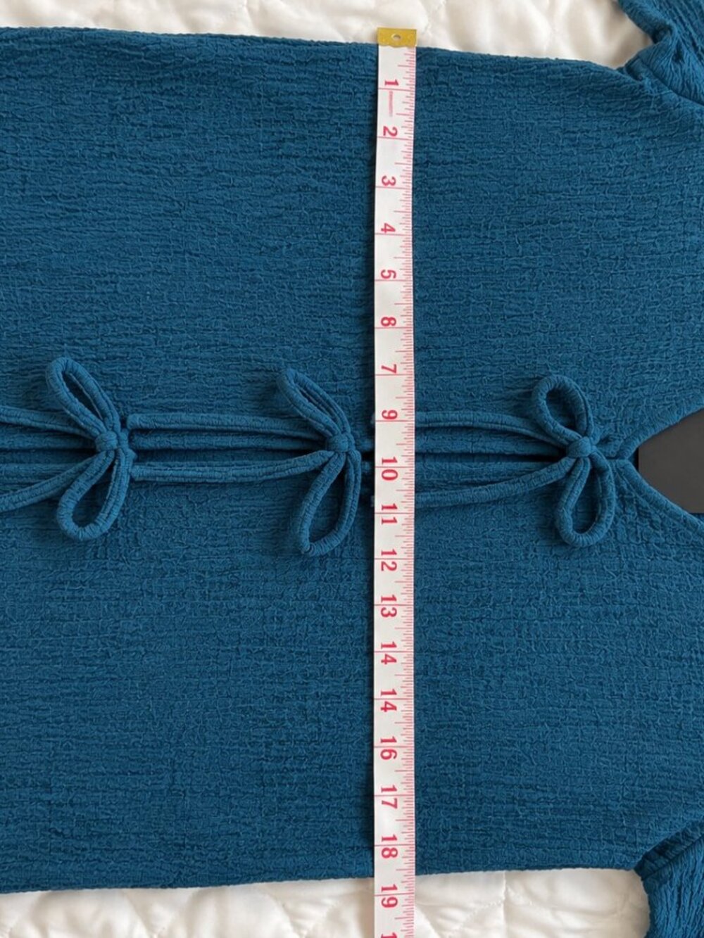 Modern Works Teal Textured Bow Front Long Sleeve Top – Size Small - Picture 4 of 11